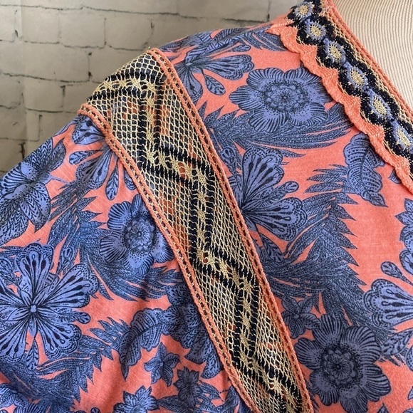 J Jill Boho Tunic Blouse XL Garden Refresh Pink Blue Floral Embroidered Hippie - Picture 8 of 16